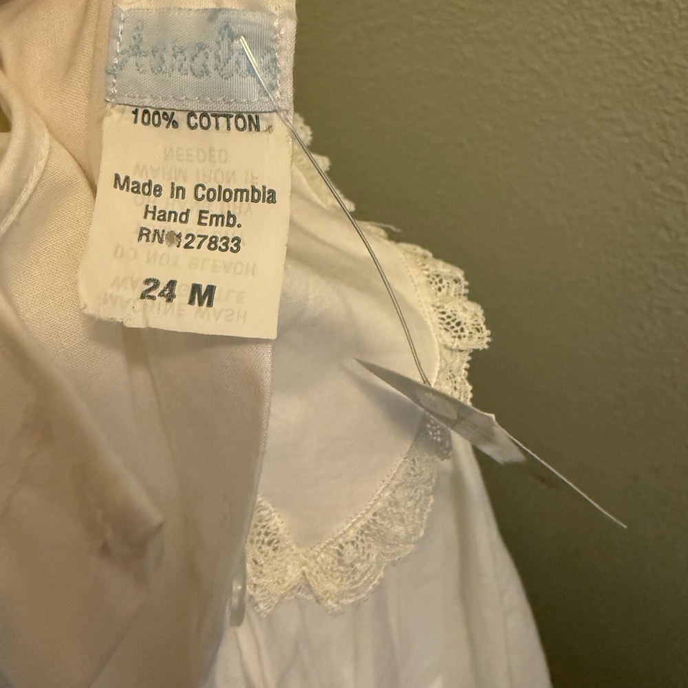 White Baptism/Easter Dress with Lace Trim - Picture 3 of 6